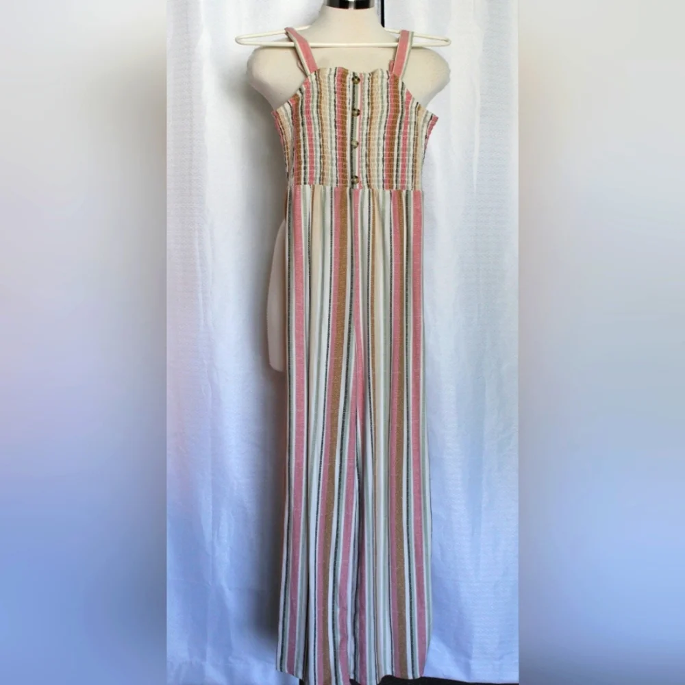 Romper Pants – White, Pink & Brown Stripes | Size XS - Picture 2 of 5